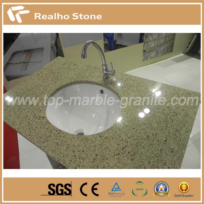Polished Solid Surface Beige Veins Quartz Stone For Bathroom Vanity Tops