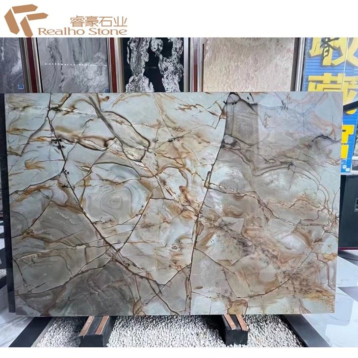 Kesan Batu Semulajadi Brazil Mewah Rome Blue Quartzite Slab Jubin Lantai Dalaman Dinding