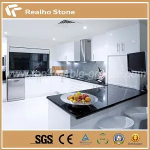 Meja Prefab Kitchen Polished Black Sparkle Grey Quartz Stone Countertop